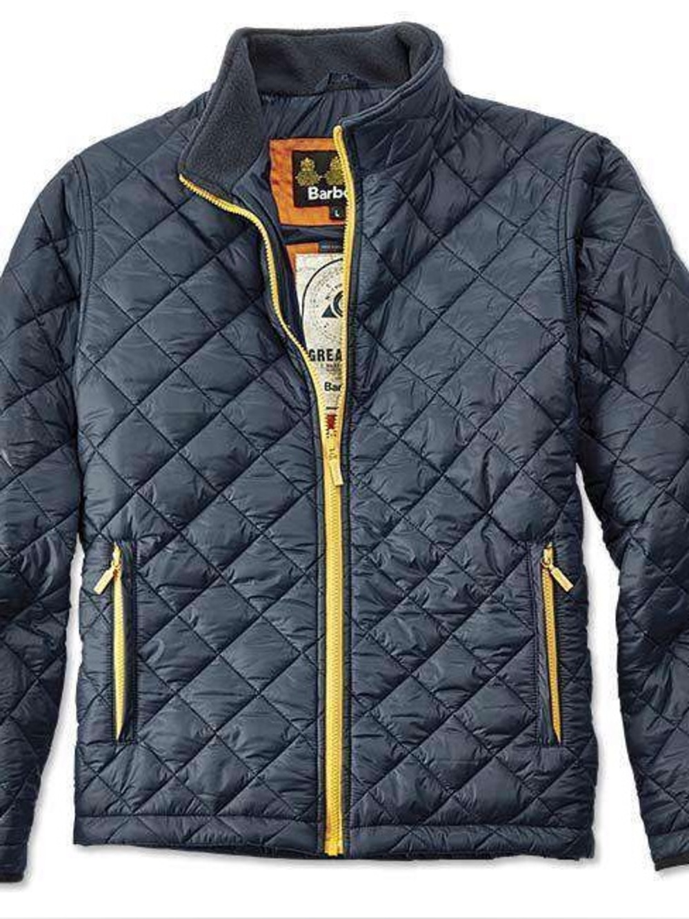 Barbour Navy Quilted Jacket with Yellow Accents